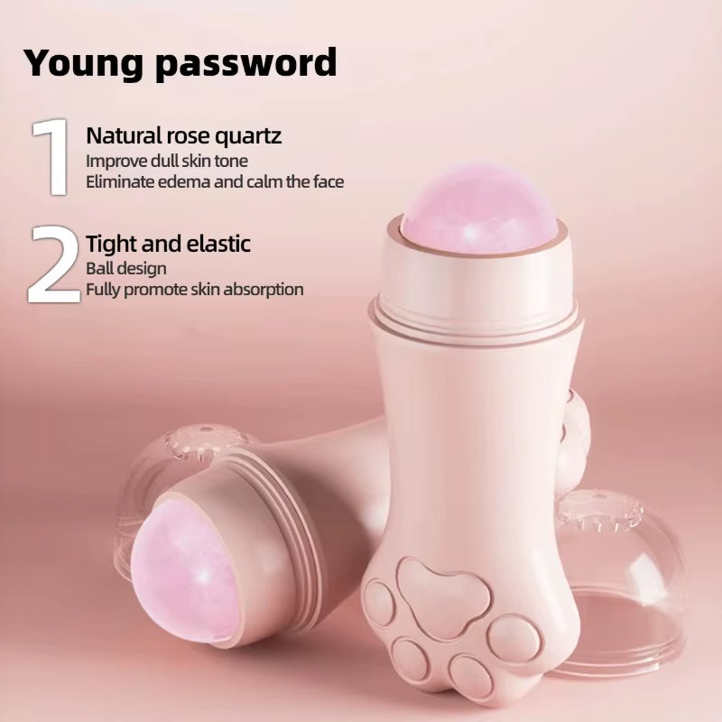 Reusable Natural Rose Quartz Facial Oil Absorbing Roller for Skin Care