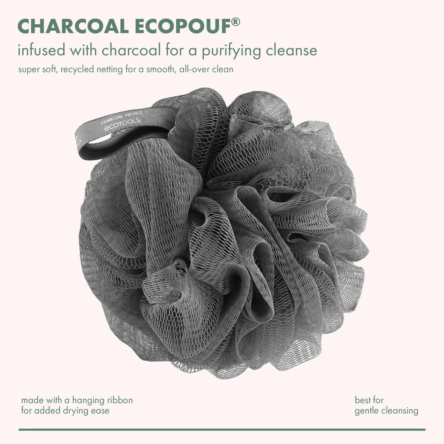 Charcoal-Infused Bath Sponge - Black Loofah for Body Cleansing and Exfoliation, Single Count for Adults