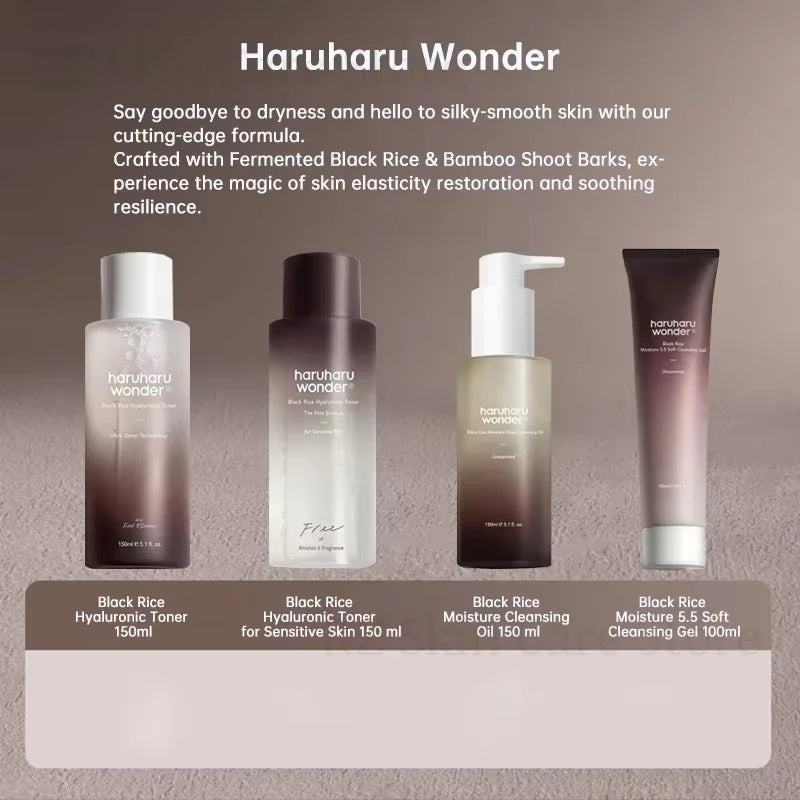 Haruharu Wonder Black Rice Toner Cleansing Oil Whitening Moisture Soft Cleansing Gel Fermented Facial Cleanser Korean Skin Care