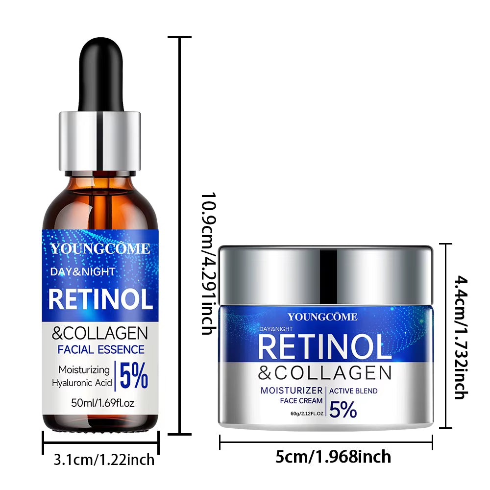 Retinol Cream Serum Combo Set Locks in Moisture Repairs Skin Smoothes Wrinkles Increases Elasticity for Younger Healthier Skin