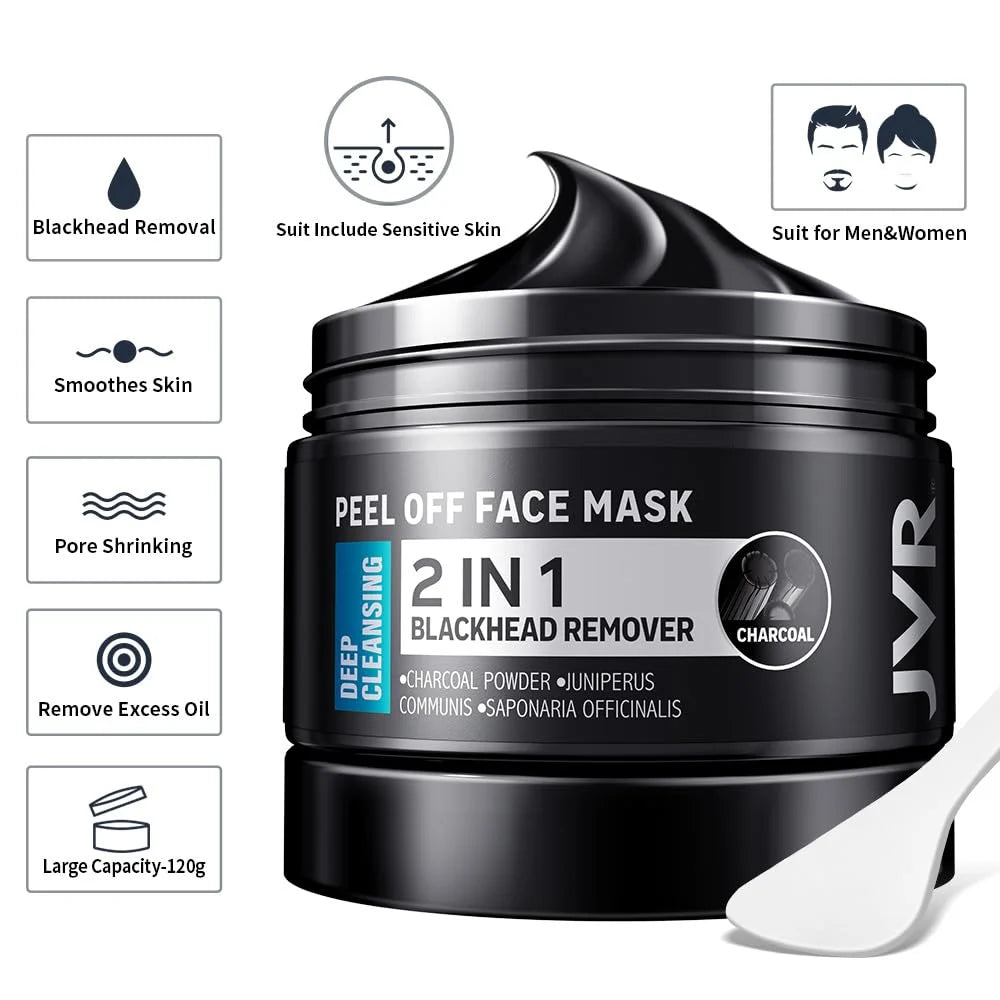 2-in-1 Blackhead Remover Peel-Off Mask for Men, Deep Cleansing Facial Mask with Applicator Spoon, 8.46 oz