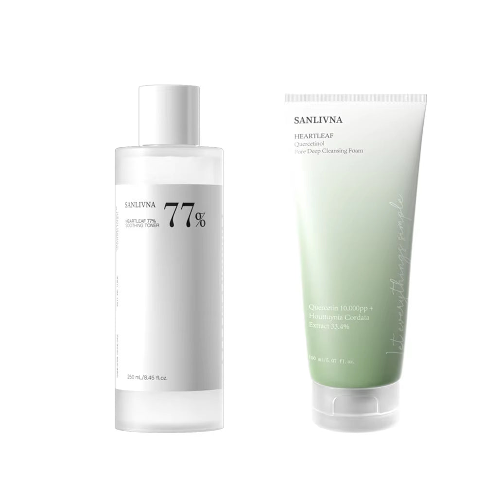 Korean Heartleaf 77% Skin Care Set: Moisturizing Toner, Cleansing Oil, and Quercetin Pore Deep Cleansing Foam