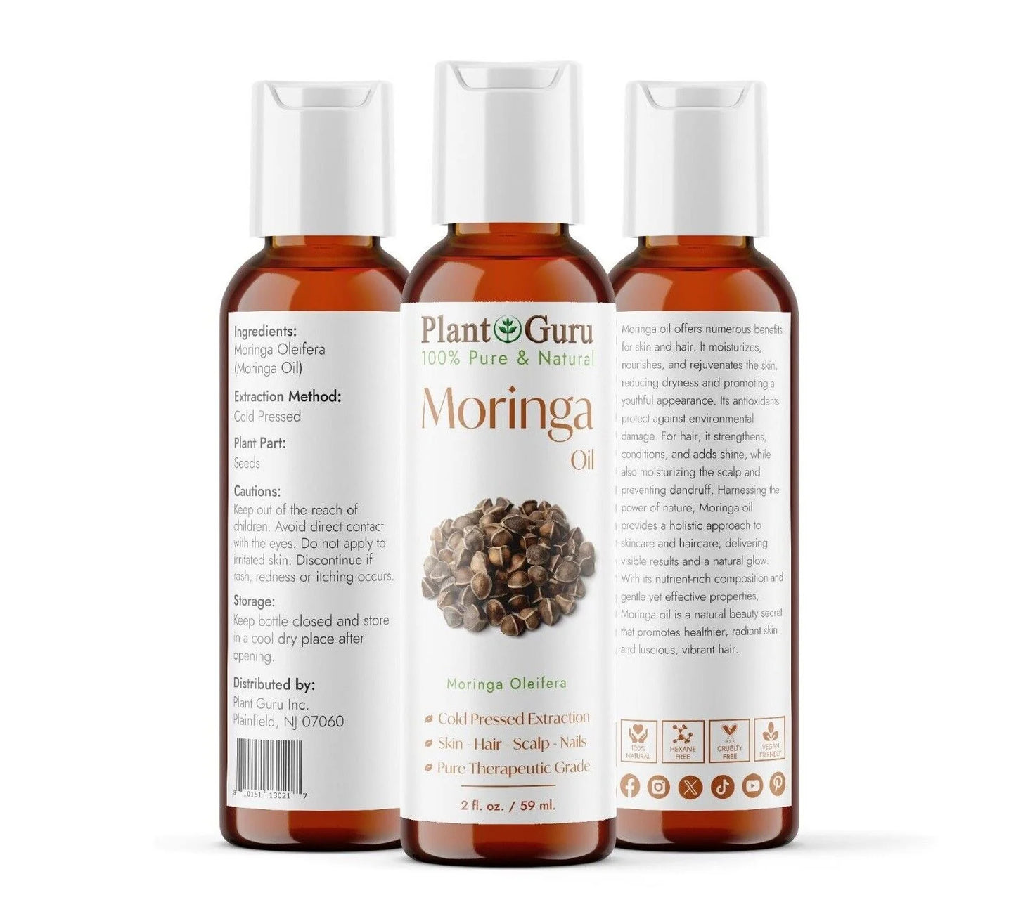 Moringa Seed Oil 2 Oz. Cold Pressed 100% Pure Natural - Ideal for Skin, Body, Face, and Hair Care