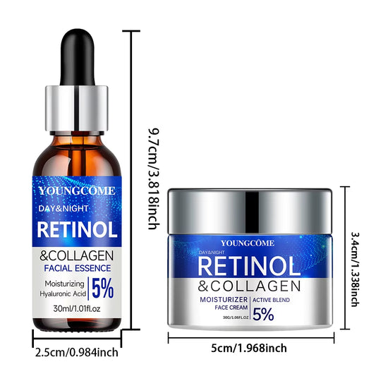 Retinol Cream Serum Combo Set Locks in Moisture Repairs Skin Smoothes Wrinkles Increases Elasticity for Younger Healthier Skin