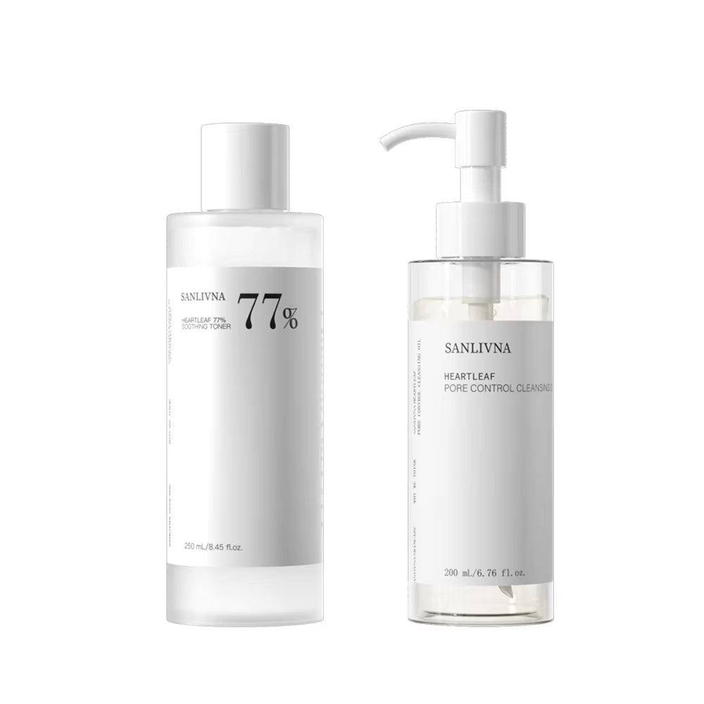 Korean Heartleaf 77% Skin Care Set: Moisturizing Toner, Cleansing Oil, and Quercetin Pore Deep Cleansing Foam